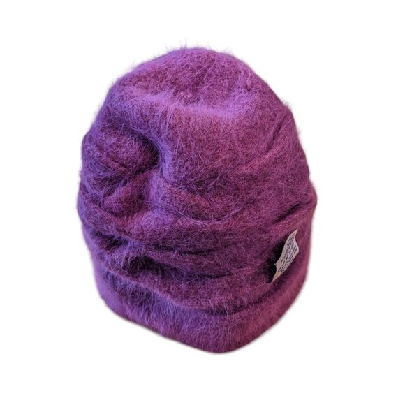 Angora Wool Blend Womens Beanie Hat Cap Magenta One Size Fuzzy Soft Cabincore - Picture 6 of 7